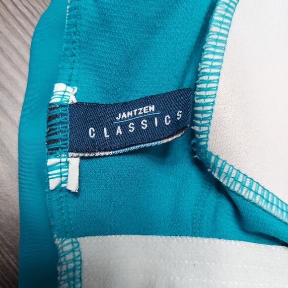 Jantzen Classics Women's Teal Ruched Hi-Cut V-Neck One-Piece Bathing Swimsuit - Picture 8 of 8